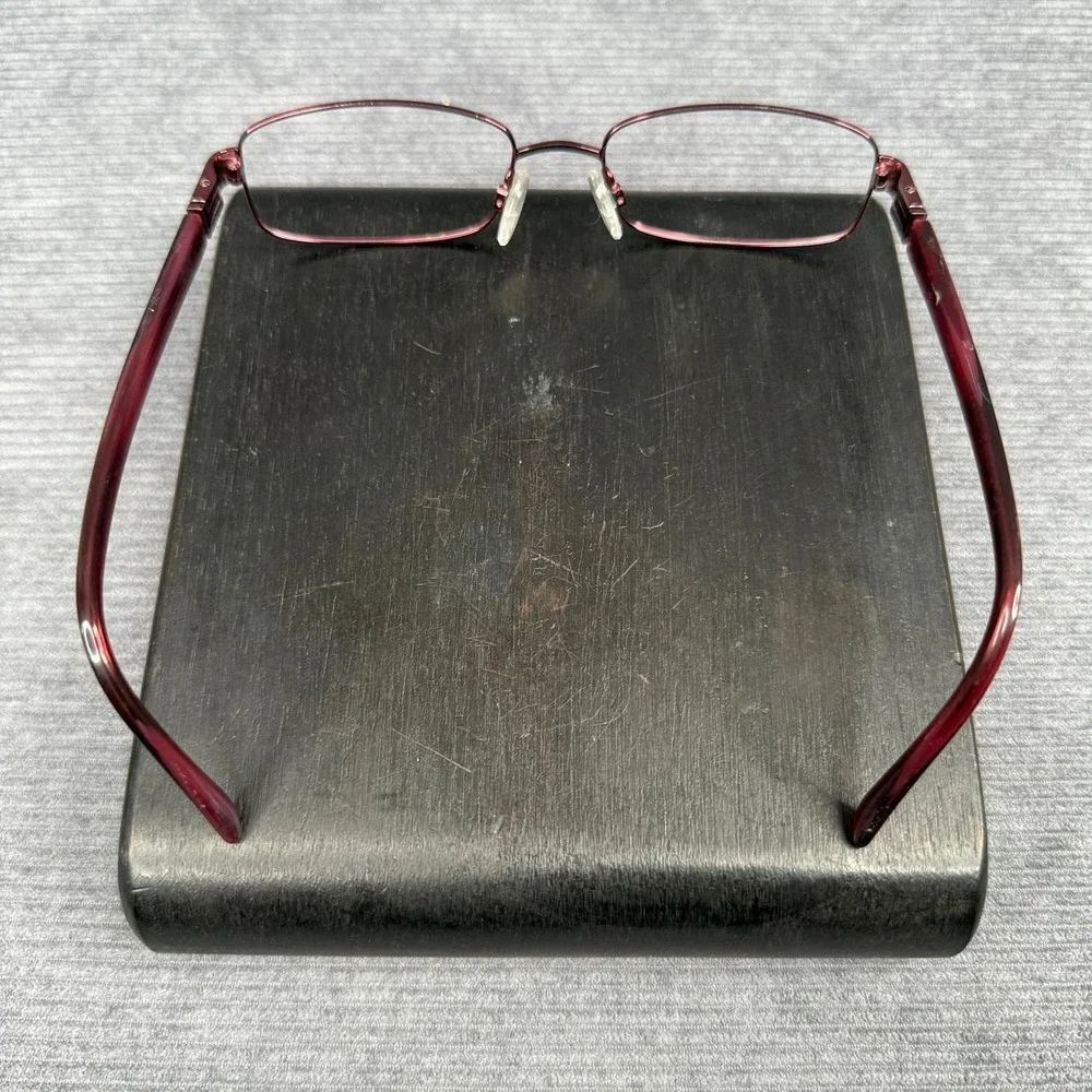 Revlon Burgundy Rectangular Eyeglass Frames Crystal Logo Accents Wine Red Metal